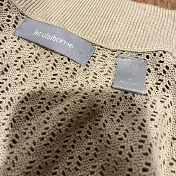 LIZ CLAIBORNE tan open front cardigan size M - Picture 2 of 8